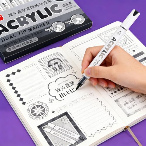 12 Colors Dual Tip Acrylic Paint Markers (12 Count)