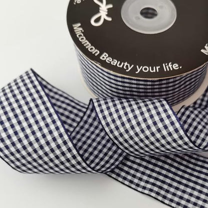 1.5 Inch Blue and White Woven Edge 100% Polyester Gingham Ribbon 25 Yards Each Roll (75 Foot)