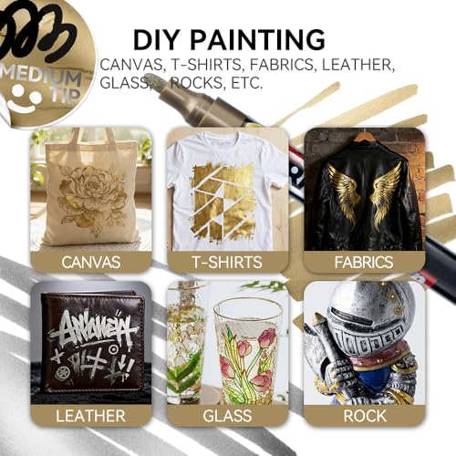 2 Gold Permanent Paint Markers for Fabric Rock Craft Diy Painting Medium Tip Oil Based Waterproof (2 Count)
