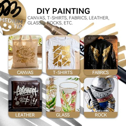 2 Gold Permanent Paint Markers for Fabric Rock Craft Diy Painting Medium Tip Oil Based Waterproof (2 Count)