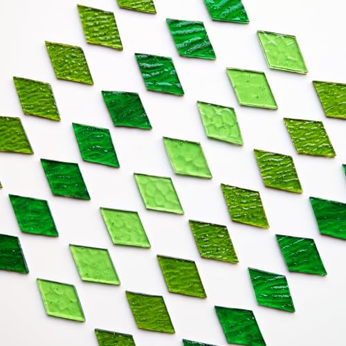 60 Pieces Diamond Green Mixed Transparent Stained Glass Mosaic Tiles (60 Count)