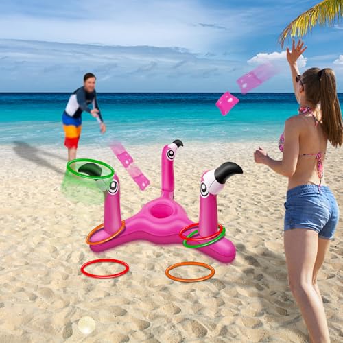 Bean Bag & Ring Toss ] Inflatable Flamingo Pool Toys Games Set 2 (9 Count)
