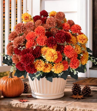 Fake Mums Artificial Fall Flowers for Outdoors Outside Decorations