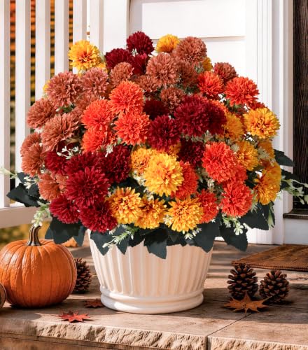 Fake Mums Artificial Fall Flowers for Outdoors Outside Decorations