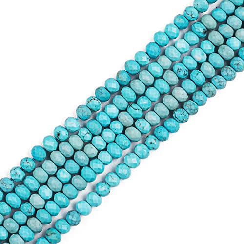 Natural Blue Turquoise Beads 4x2mm 120pcs Faceted Rondelle Loose Semi Gemstone Beads for Jewelry Making Design (120 Count)