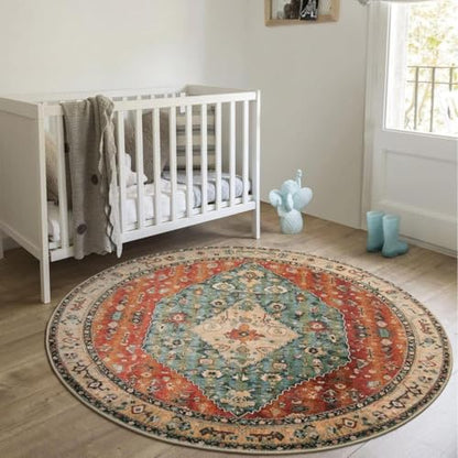 Boho Tribal Round Rug 4ft Washable Bedroom Round Area Rugs for Entryway