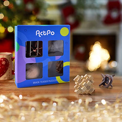 Wooden and Metal Puzzles Gift for Kids (4 Count)