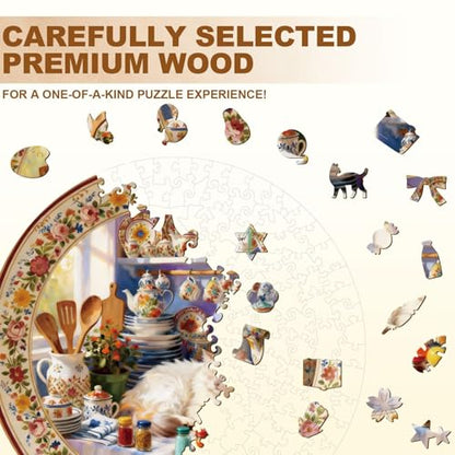 Sunlit Cat Kitchen Puzzles Adults Gifts Wooden 280 Pieces 13.4 * 13.4in (280 Count)