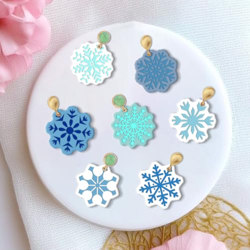 Polymer Clay Texture Sheets Winter Snowflakes Silicone Texture Stamp Christmas Clay Texture Mat Modeling Pattern Pad Texture Sheets for Polymer Clay Making Earrings Jewelry 5.5x5.5inch