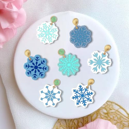 Polymer Clay Texture Sheets Winter Snowflakes Silicone Texture Stamp Christmas Clay Texture Mat Modeling Pattern Pad Texture Sheets for Polymer Clay Making Earrings Jewelry 5.5x5.5inch