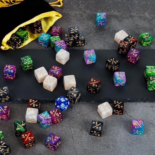 82 Pack Magic The Gathering Counter Dice Set 72 Pcs D6 MTG Dice Life Counters Tokens for Magic Card Game Accessories with 3 Pcs Rolling Dice 7 Pcs Drawstring Bags (56 Count)