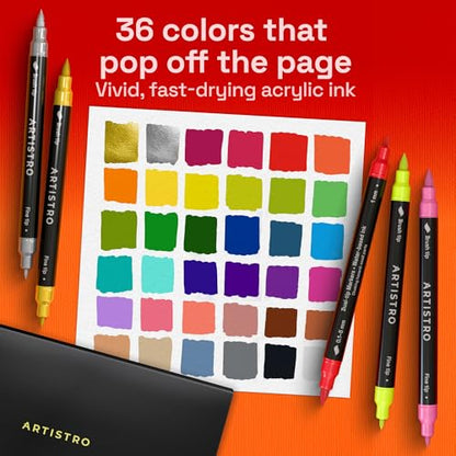 36 Dual Tip Acrylic Paint Marker Pens for Drawing (36 Count)