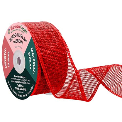 1 1 2 Inch Wide Red Wired Burlap Ribbon for Crafts (30 Foot)