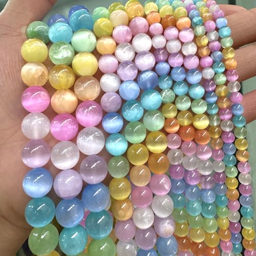32PCS 12MM Natural Stone Colorful Selenite Gypsum Beads Round Loose Beads for Jewelry Making DIY Bracelet Necklace Accessories 15" Energy Healing Power Stone Beads
