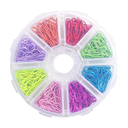 Colorful Metal Knitting Pins Stitch Markers Pear Shape Safety Pins for Sewing Clothing DIY Craft Making with Storage Box Knitting Counter Crochet Needle Clip Ring (320 Count)