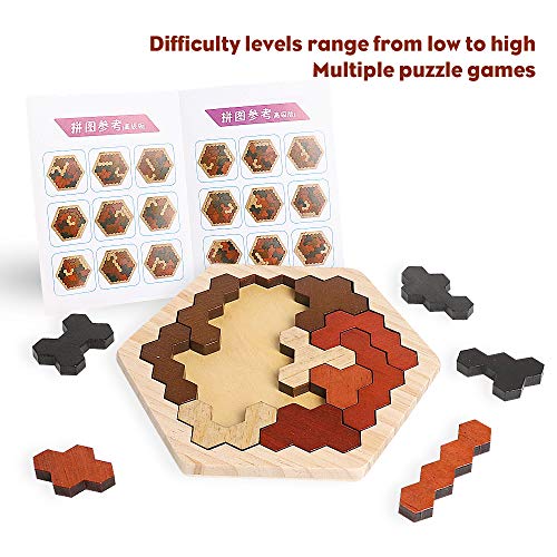 Wooden Hexagon Montessori Tangram Puzzle (14 Count)