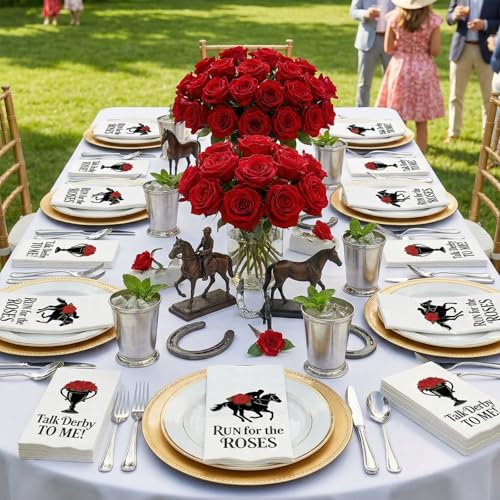 100 Pcs Derby Day Party Napkins Vintage Horse Racing Paper Guest Towels 2 Ply Horsing Decoupage Cocktail Napkins Disposable Run for the Roses Horse Hand Towels for Bathroom Home (100 Count)