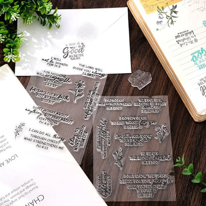 4 Sheet Bible Verse Words Clear Stamps Christian God Jesus Silicone Transparent Stamps Border Stamp Cards for DIY Craft Card Making Scrapbooking Embossing Album Decor (4 Count)