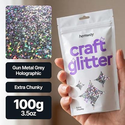 Craft Glitter Gun Metal Grey Holographic 100g Extra Chunky Glitter (3.5 Ounce)