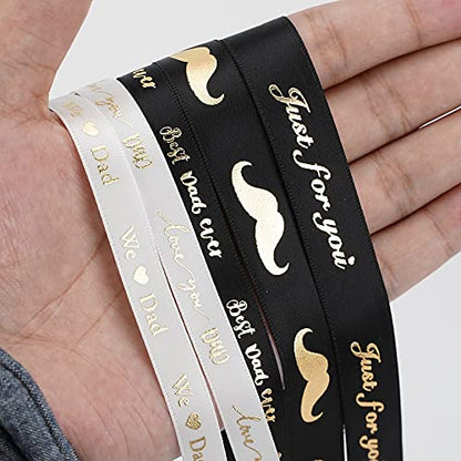 Happy Father's Day Ribbon Fathers Day Decorations Gift Box Wrapping Paper Decor Thank You Satin Thin Ribbon Assorted Black Satin (150 Foot)