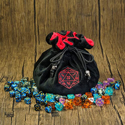 Large DND Dice Bag with Pockets Black Storage Bag for D&D RPG Game (20 Ounce)