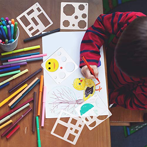 16 Pieces Kids Geometric Drawing Stencils 5.1 Inches Basic Square Shape Plastic Drawing Stencil Template Geometry Shape Reusable DIY Painting for Kids Girls Boys Gifts Home Classroom Crafts (16 Count)