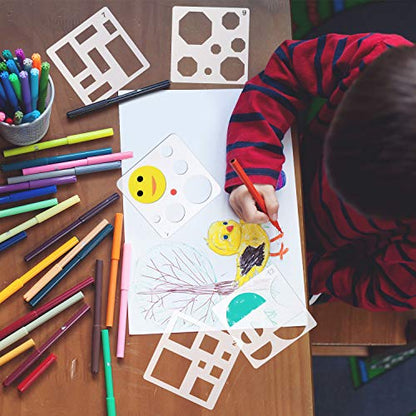 16 Pieces Kids Geometric Drawing Stencils 5.1 Inches Basic Square Shape Plastic Drawing Stencil Template Geometry Shape Reusable DIY Painting for Kids Girls Boys Gifts Home Classroom Crafts (16 Count)