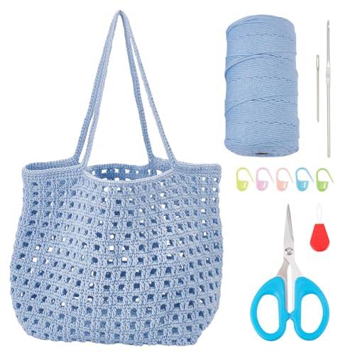 Cotton Cord Crochet Kit for Beginners Crochet Bag Making Kit DIY Crochet Shopping Bag Kit Crochet Set for Adults with Instructions Crochet Bag for Shopping Daily Use