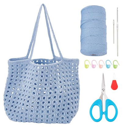 Cotton Cord Crochet Kit for Beginners Crochet Bag Making Kit DIY Crochet Shopping Bag Kit Crochet Set for Adults with Instructions Crochet Bag for Shopping Daily Use