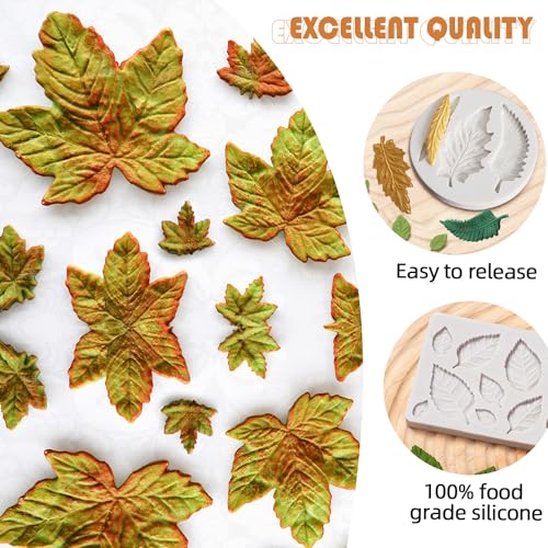 3pcs Leaf Fondant Mold Rose Leaves 3D Leaf Silicone Mold for Chocolate Candy Maple Leaf Sugar Craft Cake Decoration (3 Count)