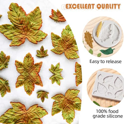 3pcs Leaf Fondant Mold Rose Leaves 3D Leaf Silicone Mold for Chocolate Candy Maple Leaf Sugar Craft Cake Decoration (3 Count)