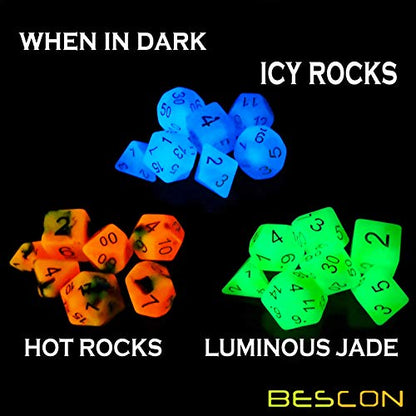 Bescon Glowing Polyhedral RPG Dice Set Luminous Jade