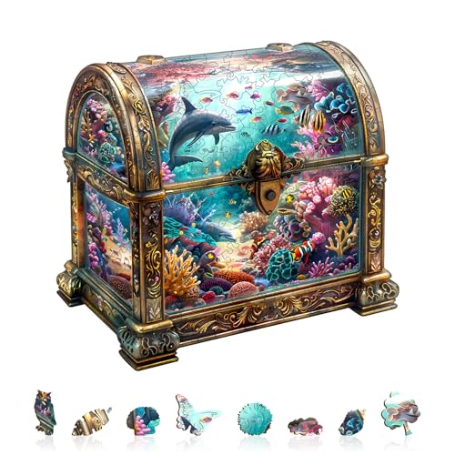 Wooden Puzzles Adults Treasure Chest Ocean Jigsaw 13.4*12.9in (260 Count)