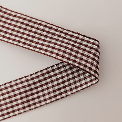 Brown Gingham Plaid Checked Ribbon 25 Yard Each Roll 100% Polyester (75 Foot)