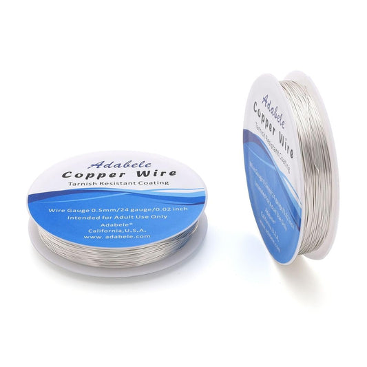Adabele 147 Feet Premium Tarnish Resistant Round Jewelry Wire Copper Beading Wire Spool Bulk (0.5mm/24 Gauge) Sterling Silver Plated for DIY Craft Jewelry Making BF285-5