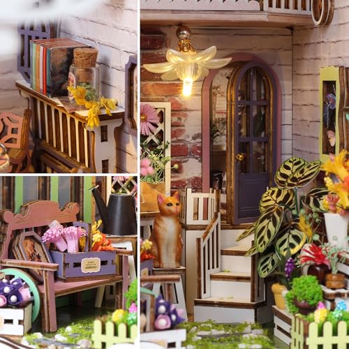 DIY Book Nook Miniature Kit with Sensor Light & Dust Proof for Teens Adults