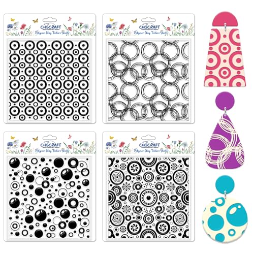 4 Pcs Looped Circles Polymer Clay Texture Sheets Artistic Dots Silicone Texture Stamp Circular Style Modeling Pattern Pad Sheets for Jewelry and Earrings Tools
