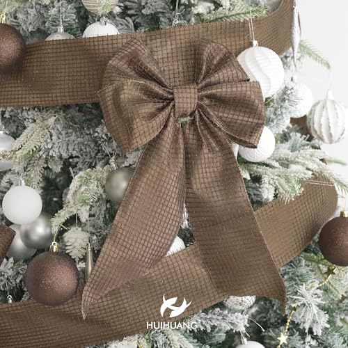 4 inch Brown Square Mesh Christmas Wired Ribbon 10 Yards (30 Foot)