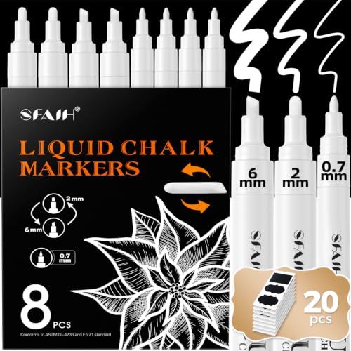 White Liquid Chalk Markers for Blackboard Glass 8 Pack (8 Count)