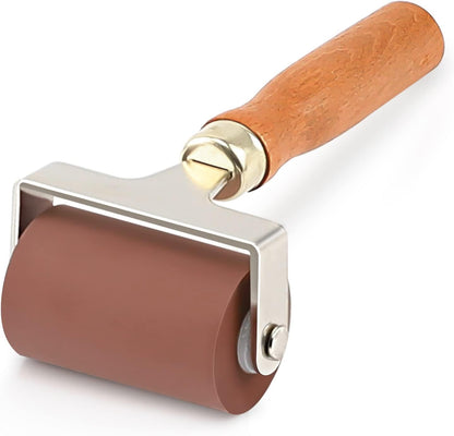 Soft Rubber Roller, Brayer Ideal for Anti Skid Tape Construction Tools, Print, Ink and Stamping Tools(2.5-Inch, Brown)