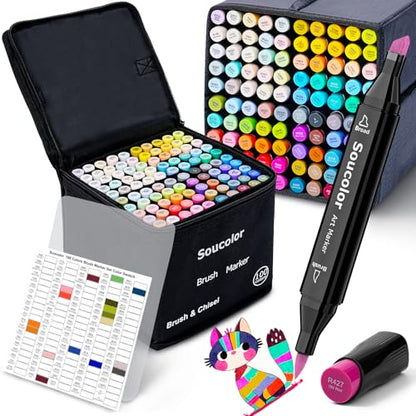 100 Color Alcohol Markers Dual Tip Brush Art Supplies Kids Adults (100 Count)