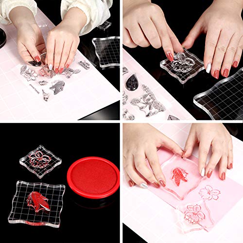 7 Pcs Acrylic Stamp Blocks Set Clear with Grid Lines (7 Count)