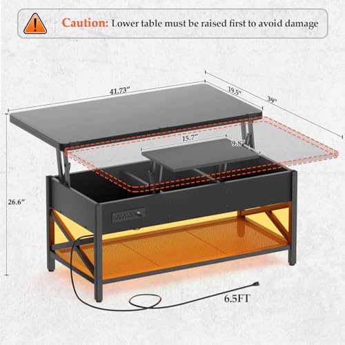 Lift Top Coffee Table with LED Light