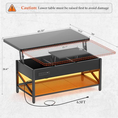 Lift Top Coffee Table with LED Light