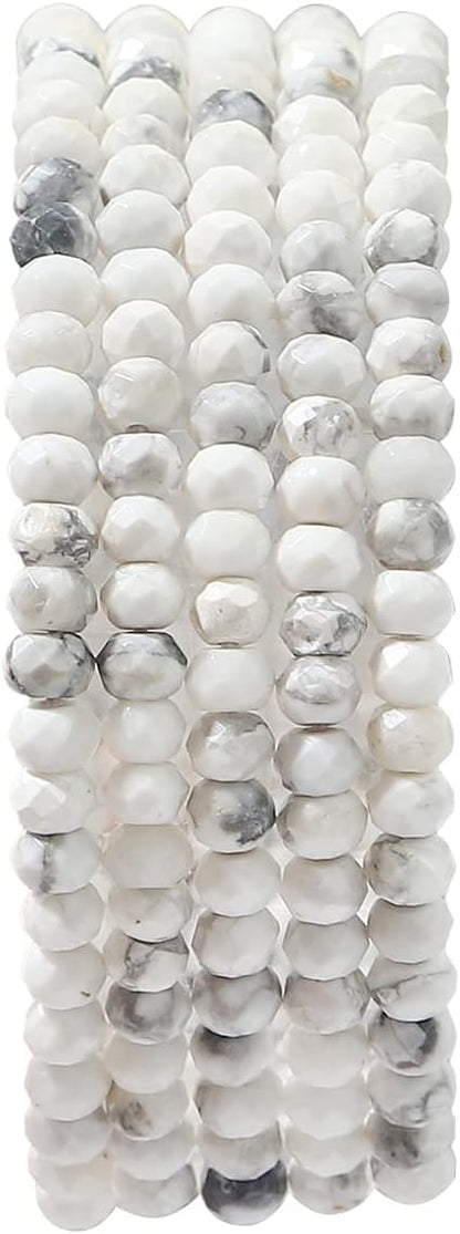 Natural White Howlite Beads 4x2mm 120pcs Faceted Rondelle Loose Semi Gemstone Beads for Jewelry Making Design