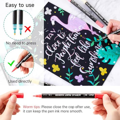 60 Colors Brush & Fine Tip Acrylic Paint Markers (60 Count)