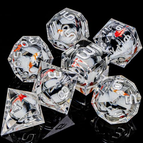 DND Dice Set Liquid Core Koi Fish Sharp Edged Dragons Dice Compatible with D&D Role Playing Game