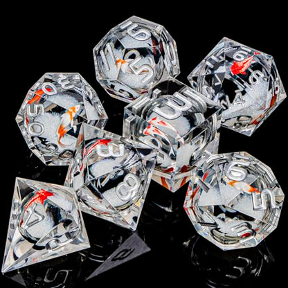 DND Dice Set Liquid Core Koi Fish Sharp Edged Dragons Dice Compatible with D&D Role Playing Game