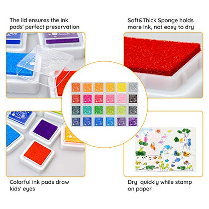 Ink Pad 24 Colors Finger Washable Craft Ink Pad for Kids Stamp (24 Count)