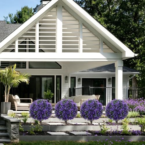 2Pack UV Resistant Purple Artificial Boxwood Topiary Fake Plant (2 Count)